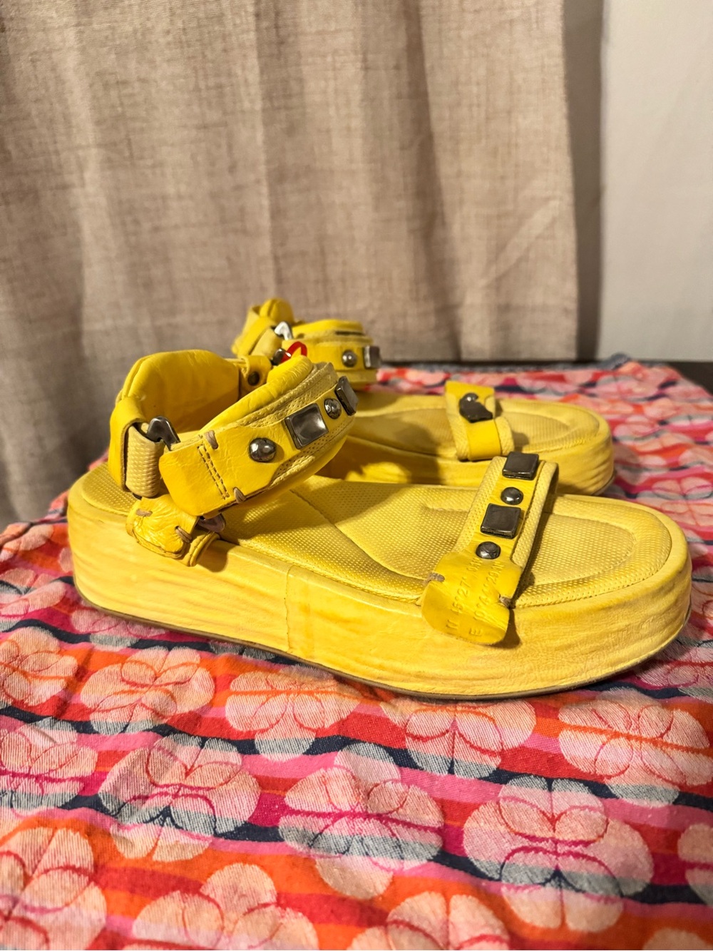 A.S. 98 yellow leather platform studded strappy sandals 40 / 9.5
